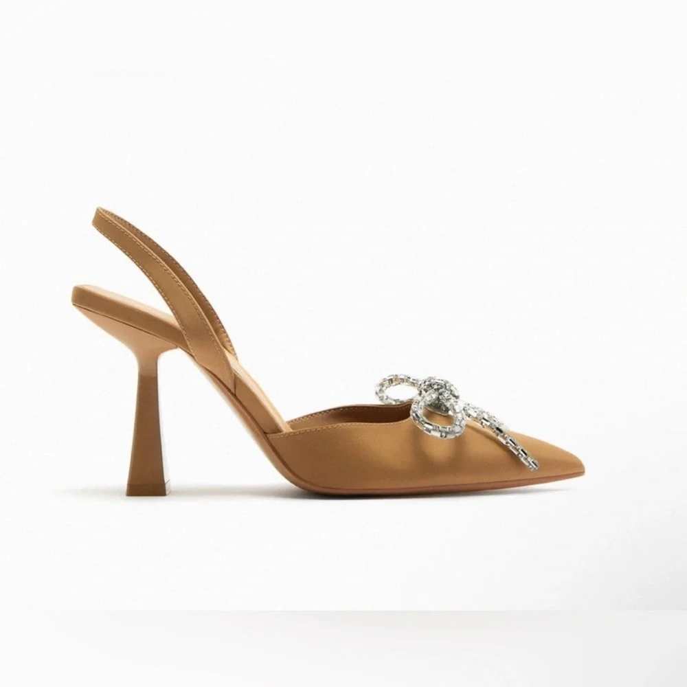 NWOT Zara Bow Slingback Neutral Heels Size 40 - Picture 7 of 15